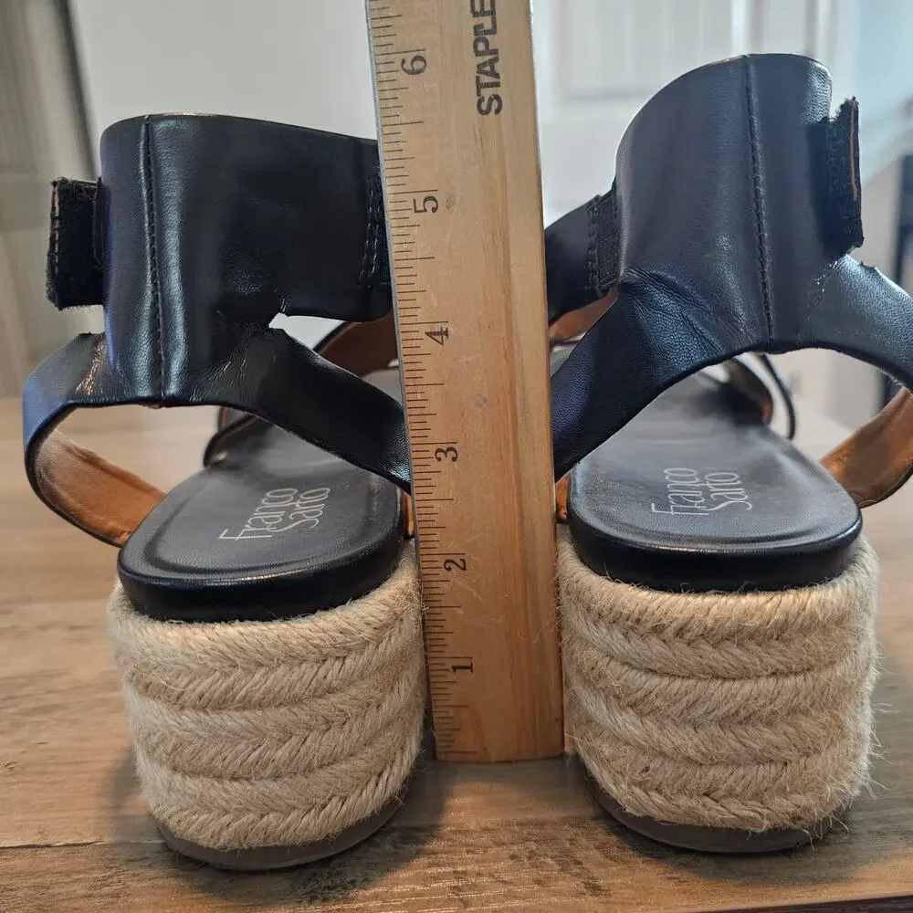 Franco Sarto Tabatha Espadrille Womens Size 9.5 Black Sandals Leather Platform